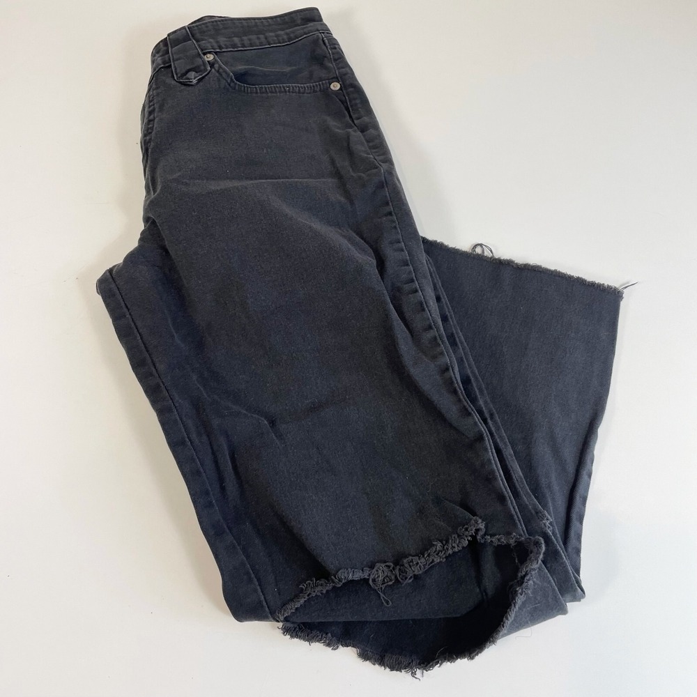 French Dressing FDG Womens Distressed Straight Jeans Black 10 Mid‎ Rise Raw Hem